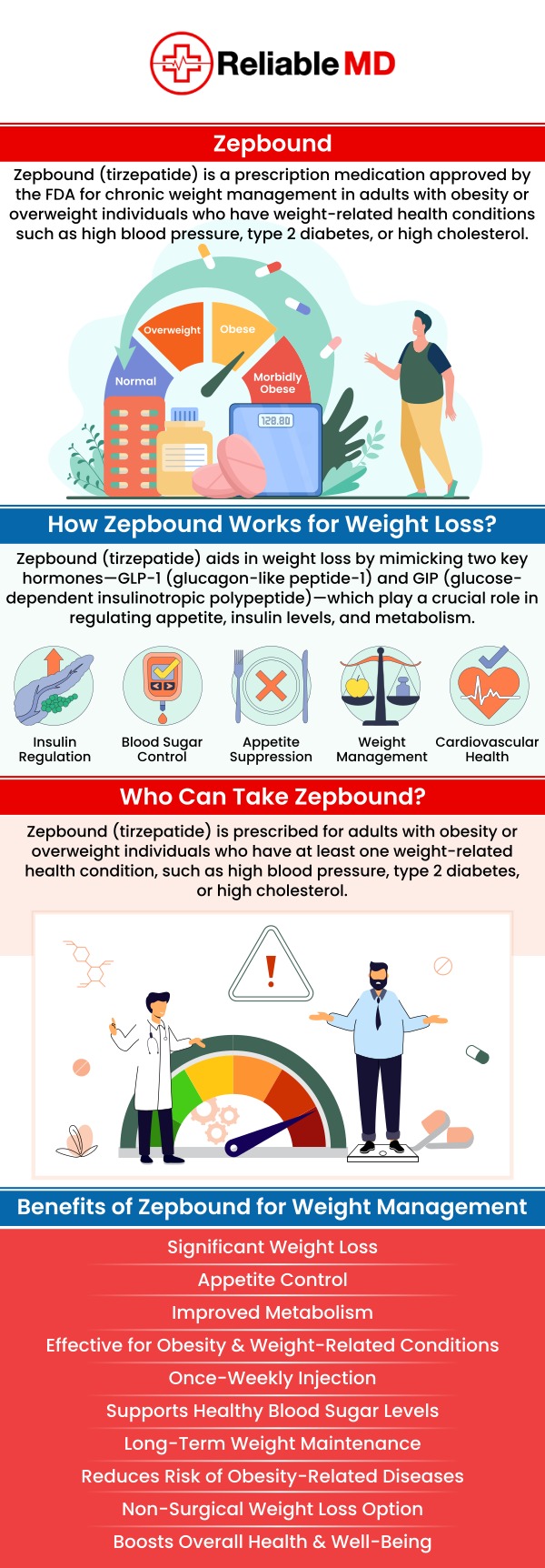 Common questions asked by patients: How does Zepbound work for weight loss? What are the benefits of using Zepbound for weight loss? How much weight can you lose on Zepbound in a month? Is Zepbound FDA approved for weight loss? Achieve lasting weight loss with Zepbound for medical weight loss at Reliable MD in Sarasota, FL. Our team provides personalized treatment plans to help you reach your health goals effectively. Start your journey today with expert guidance and support! For more information, contact us or schedule an appointment online. We are conveniently located at 2801 Fruitville Rd Unit 140, Sarasota, FL 34237. We serve patients in Sarasota County on Fruitville Rd, which is close to Whitfield Ave, Bee Ridge Rd, Lockwood Ridge Rd, and beyond! We also provide telehealth services, serving the entire state of Florida. Common questions asked by patients: How does Zepbound work for weight loss? What are the benefits of using Zepbound for weight loss? How much weight can you lose on Zepbound in a month? Is Zepbound FDA approved for weight loss?
Achieve lasting weight loss with Zepbound for medical weight loss at Reliable MD in Sarasota, FL. Our team provides personalized treatment plans to help you reach your health goals effectively. Start your journey today with expert guidance and support! For more information, contact us or schedule an appointment online. We are conveniently located at 2801 Fruitville Rd Unit 140, Sarasota, FL 34237. We serve patients in Sarasota County on Fruitville Rd, which is close to Whitfield Ave, Bee Ridge Rd, Lockwood Ridge Rd, and beyond! We also provide telehealth services, serving the entire state of Florida.